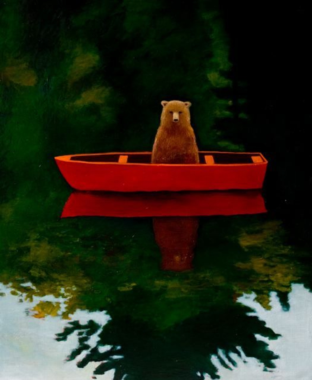 oil on linen 2009 48'x40'

A reflection in the water at Lac la Belle, a red boat, a bear. 
  
Private collection.  Because I have had so many requests for copies of this painting, I now have
prints available.
