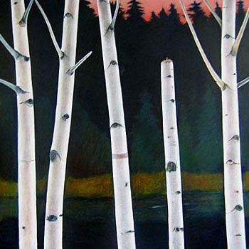 oil on linen 30''x40''This painting is the last of a series of birch trees done very quickly, in response to the rhythms the trees make in relation to each other.

This painting is a part of the collection of Finlandia University.
